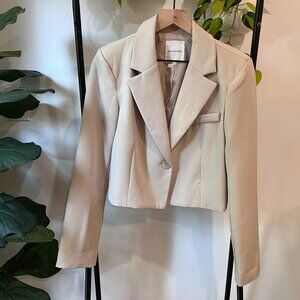 Avec Les Filles Women’s Size M Beige Cropped Blazer Jacket Shoulder Pads